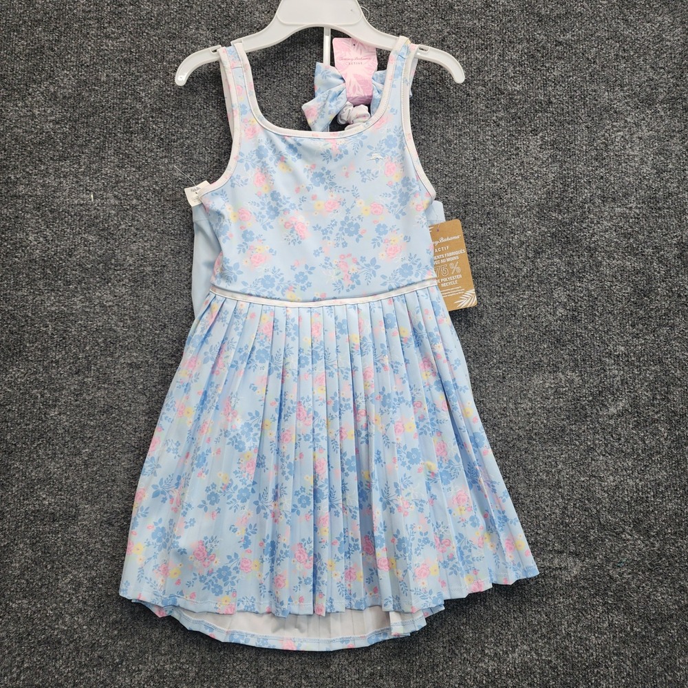 NWT Tommy Bahama Girls Floral Pleated Tennis Dress Activewear 7/8 Tenniscore UPF